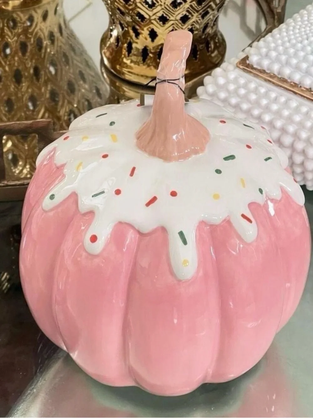 Pink adorable Frosted Sprinkle Cupcake Pumpkin.